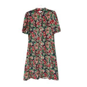 UNTUCKit for Her Poppy Flowers Midi Dress Floral Stretch Green Button Up Size 6